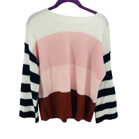 Women's Striped Sweater Long Sleeve Pullover Knitted Rib Lounge Pink Size Small - Picture 1 of 10